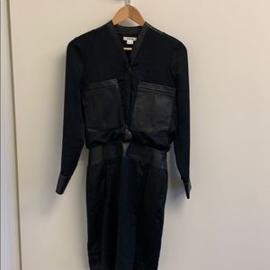 Helmut Lang Leather and Silk long sleeve dress